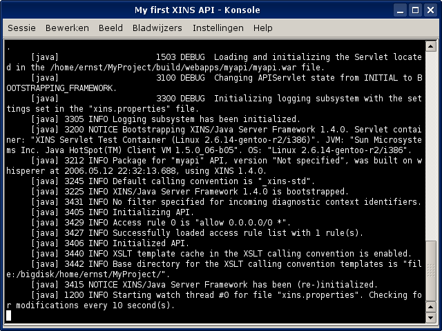 Screenshot of console after starting the simple web server
